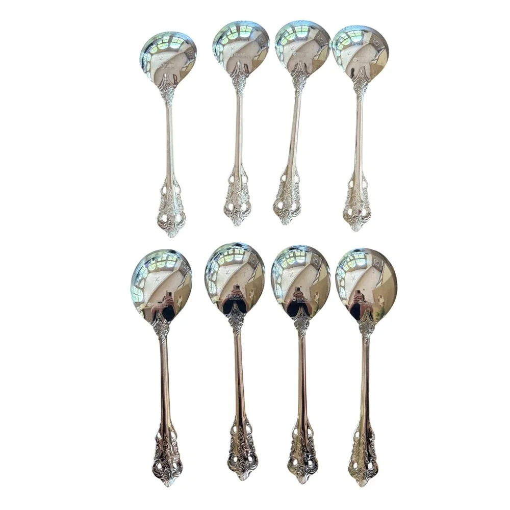 Baroque Scroll Teaspoon Set of‎ 8 Ornate Pierced Handle Silverware Keawell 18/10